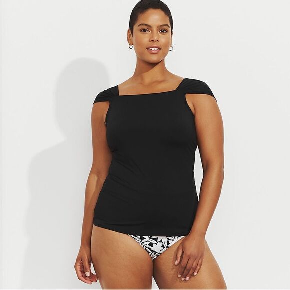 Land's End Plus Standard size cap sleeve high neck tankini top Black Various - Picture 1 of 9